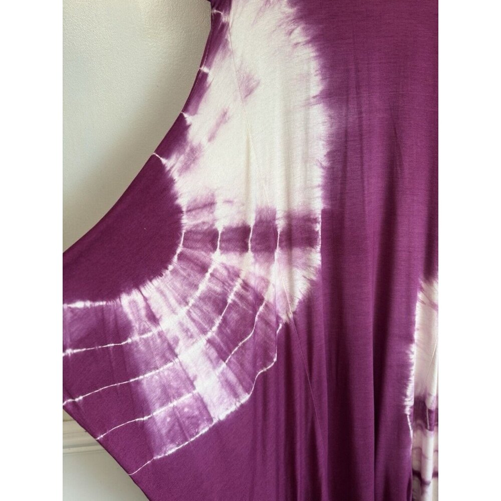 SAGA Italian Women Lagenlook Asymmetrical Dress ONE SIZE S-XL Tie Dye Magenta - Picture 3 of 6